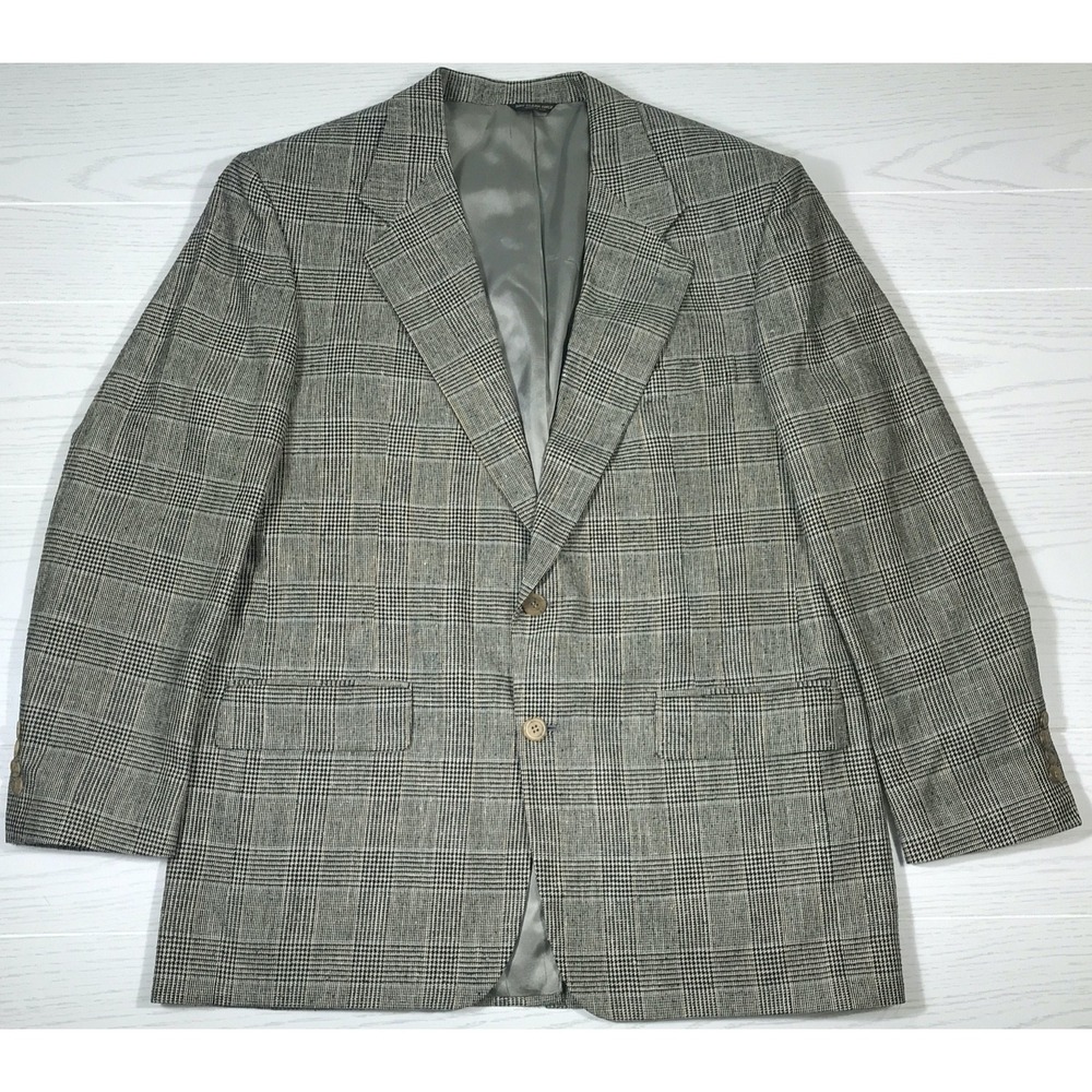 Vintage Bill Blass Silk Blazer Men 44R Houndstooth Checkered 2 Button Classic